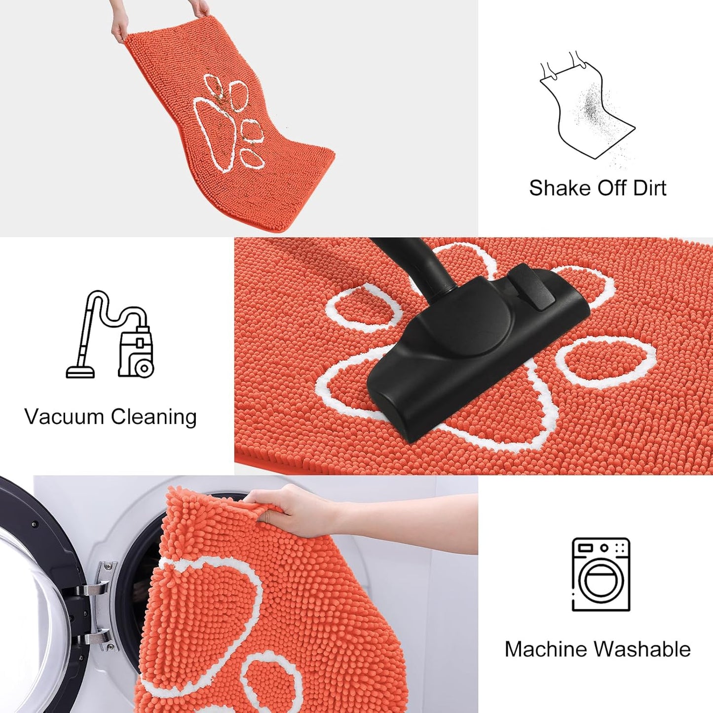 Smiry Dog Door Mat for Muddy Paws, Absorbent Dirt Trapper Non Slip Quick Dry Washable Chenille Mat for Mud Dogs, Entry Rug for Indoor and Outdoor (30x20 Inches, Coral)