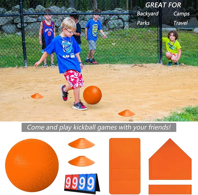 Kickball Set with Bases and Ball - 8.5" Kickball 12" Pump 14" Scoreboard