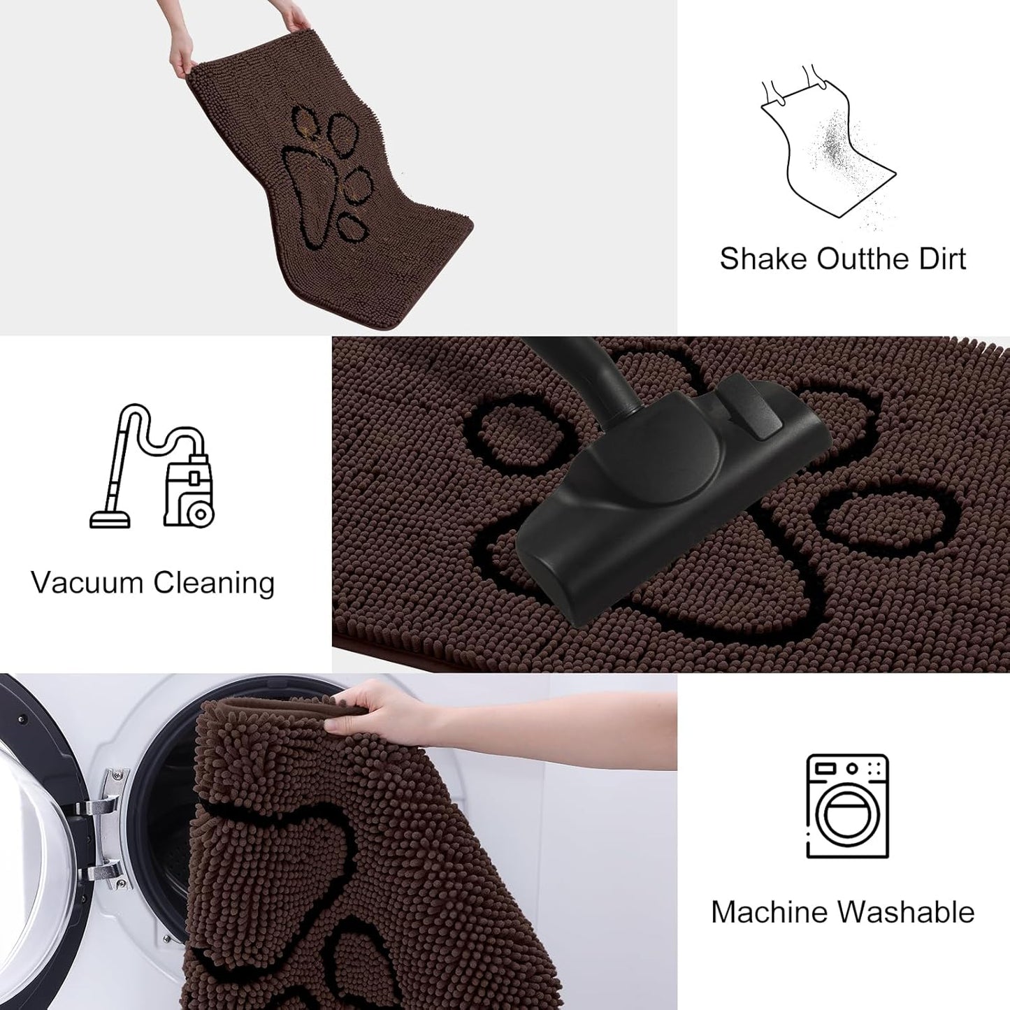 Smiry Dog Door Mat for Muddy Paws, Absorbent Dirt Trapper Non Slip Quick Dry Washable Chenille Mat for Mud Dogs, Entry Rug for Indoor and Outdoor (48x30 Inches, Brown and Black)