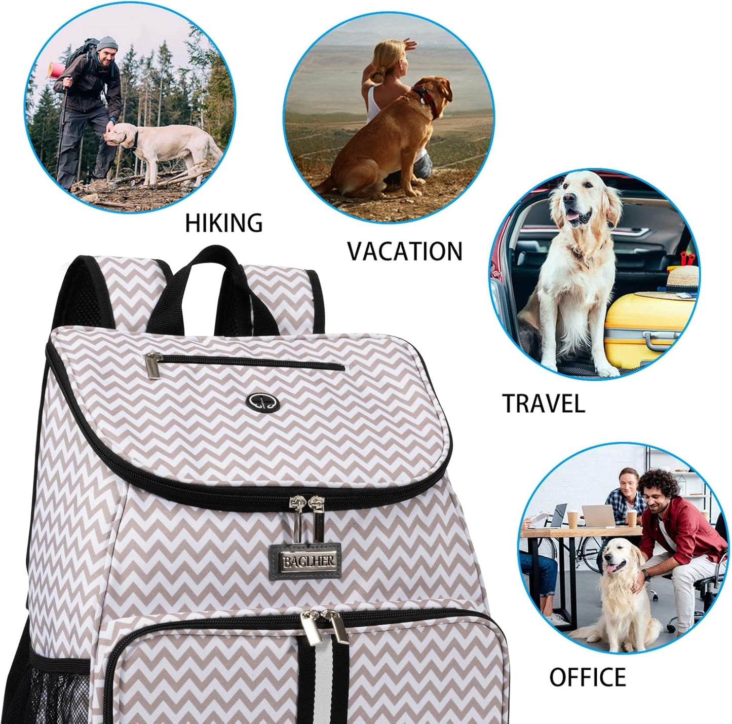 BAGLHER丨Dog Travel Bag, Airline Approved Pet Supplies Backpack, Dog Travel Backpack with 2 Silicone Collapsible Bowls and 2 Food Baskets
