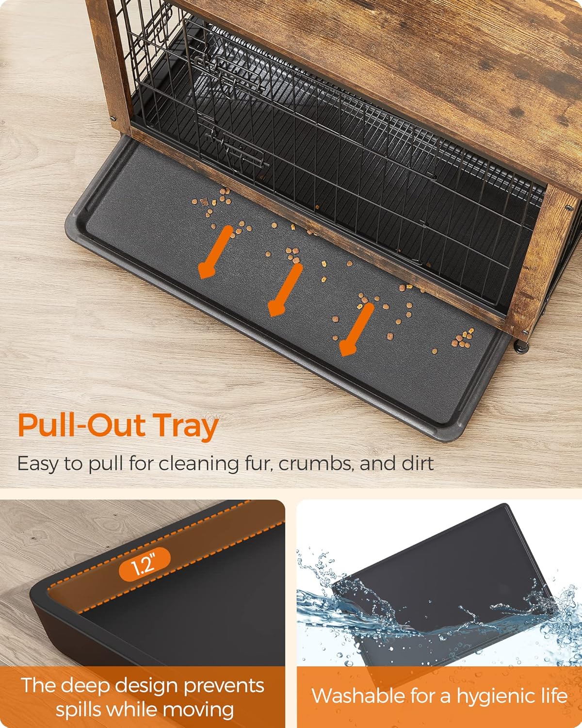 Feandrea Dog Crate Furniture, 32.5" Side End Table, Modern Kennel for Dogs Indoor up to 45 lb, Heavy-Duty Dog Cage with Multi-Purpose Removable Tray, Double-Door Dog House, Rustic Brown UPFC002X01