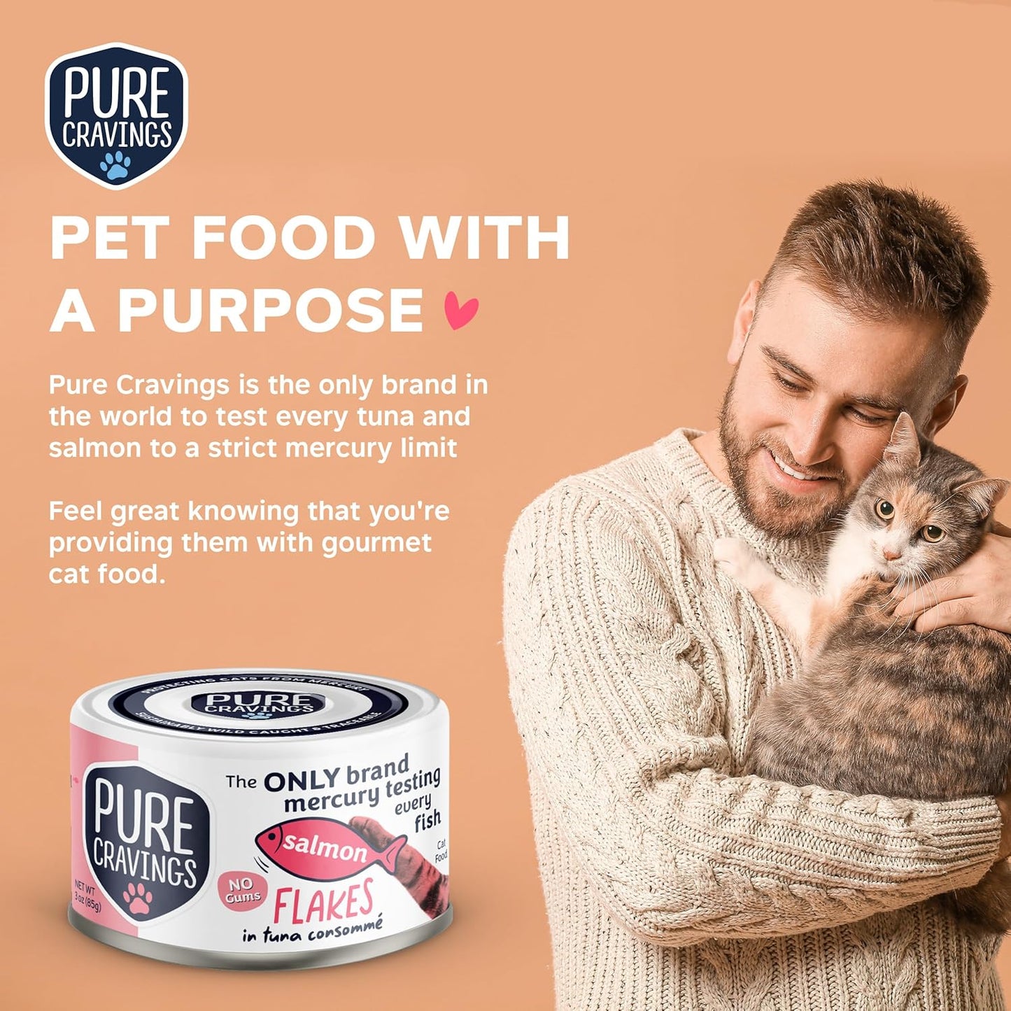 Salmon Flakes in Tuna Consommé, Canned Wet Cat Food Soup, 100% Mercury-Tested, Moist Can Fish, Grain-Free Protein, Non-GMO, 3oz, Pack of 12