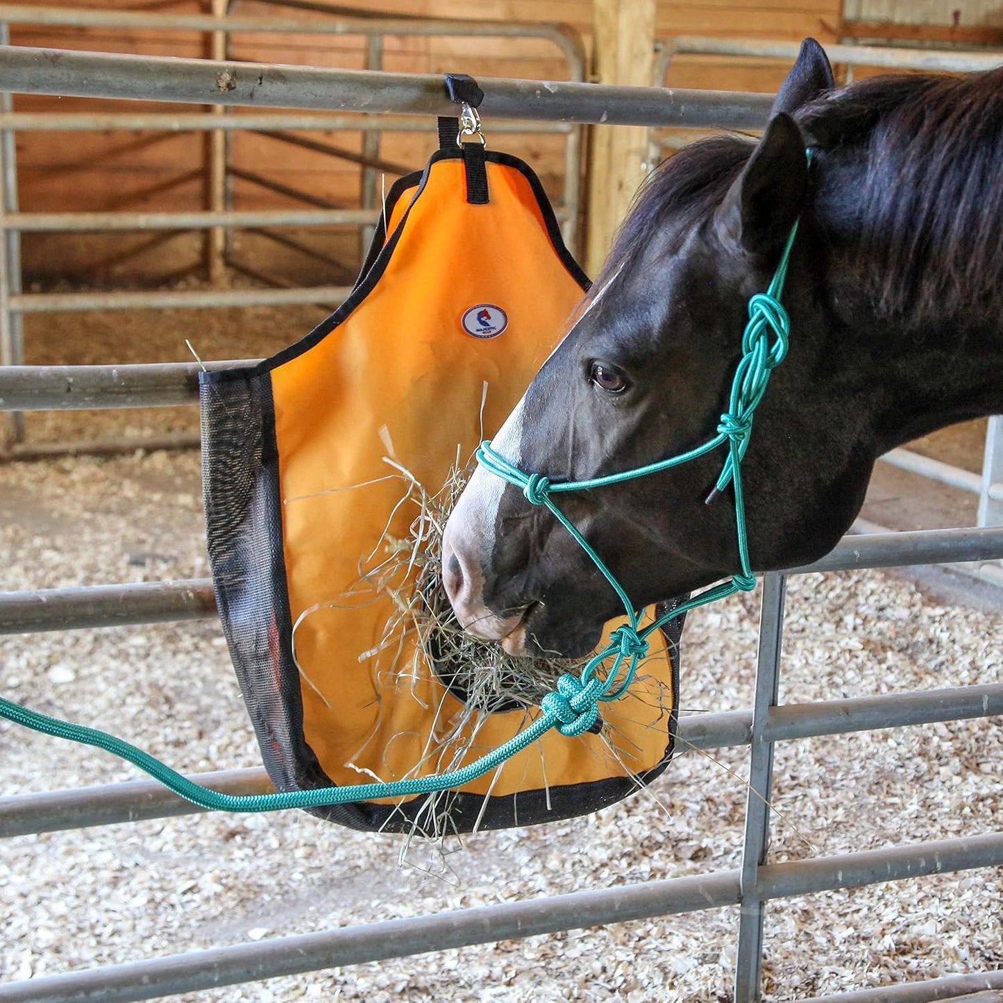 Majestic Ally 1200 D Hay Feeder Tote Bag for Horses, Sheep with Reflective Trim- Reduces Waste - Comes with 36” Hay Net. (Red)