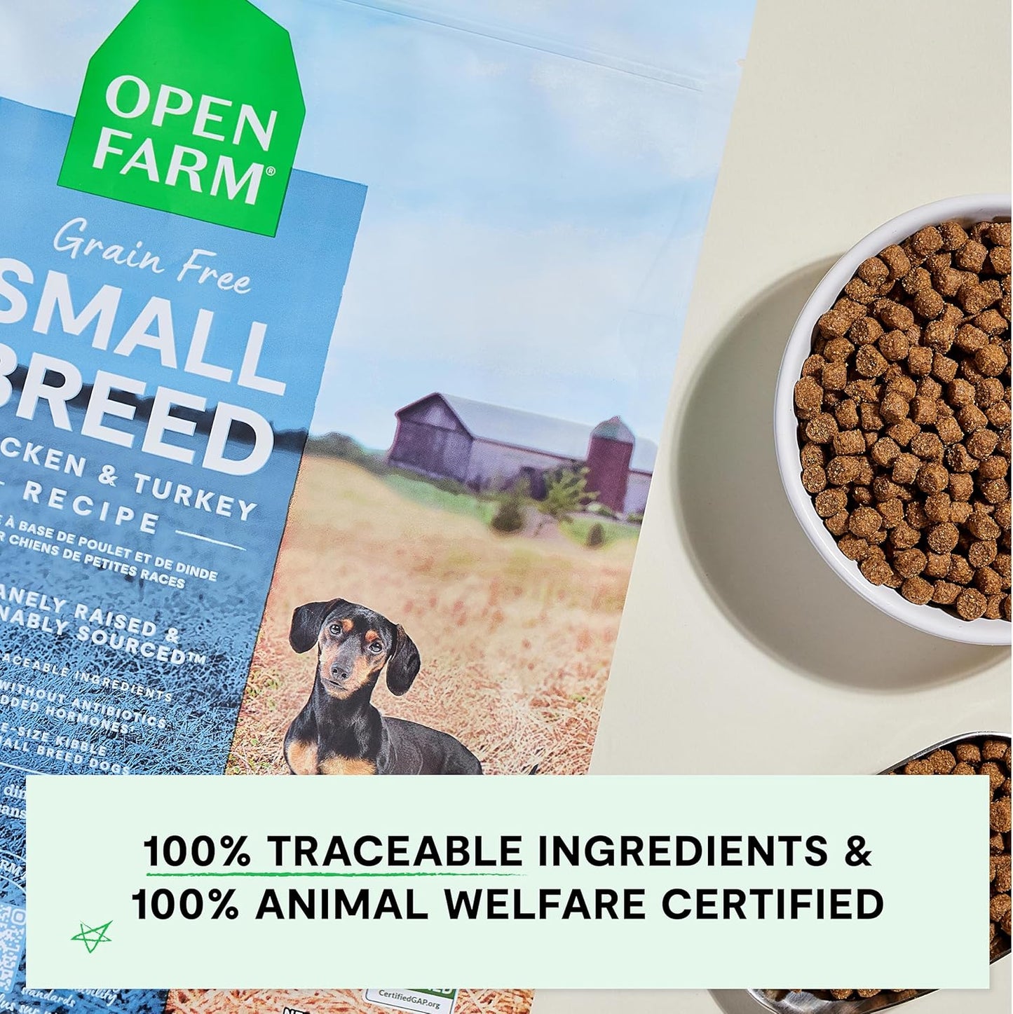 Open Farm, Grain-Free Dry Dog Food for Small Breeds, High-Protein Kibble, Sustainably & Ethically Sourced Ingredients, Non-GMO Veggies & Superfoods, Chicken & Turkey Recipe for Small Dogs, 4lb Bag