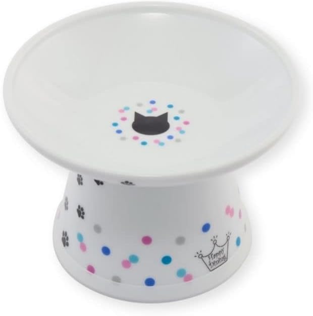 Necoichi Raised Cat Food Bowl – Ceramic Elevated Cat Bowl for Whisker & Neck Fatigue, Dishwasher Microwave Safe – Non-Slip & Anti Vomiting Ergonomic Design (Colorful Dots, Extra Wide)