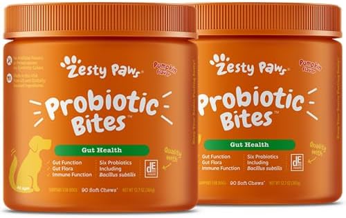 Zesty Paws Probiotics for Dogs - Digestive Enzymes for Gut Flora, Digestive Health, Diarrhea & Bowel Support - Clinically Studied DE111 - Dog Supplement for Pet Immune System – Pumpkin – Pack of 2