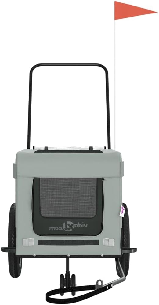 Tidyard Pet Bike Trailer Gray and Black Oxford Fabric and Iron Pet Bicycle Carrier, Animal Bike Stroller for Cat, Puppy, Dog, Outdoor, Travel Style C