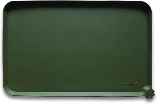 Hoki Found XX-Large Silicone Pet Feeding Mats - Non Slip Cat Dog Bowl Mats - Waterproof for Carpet - Dark Olive