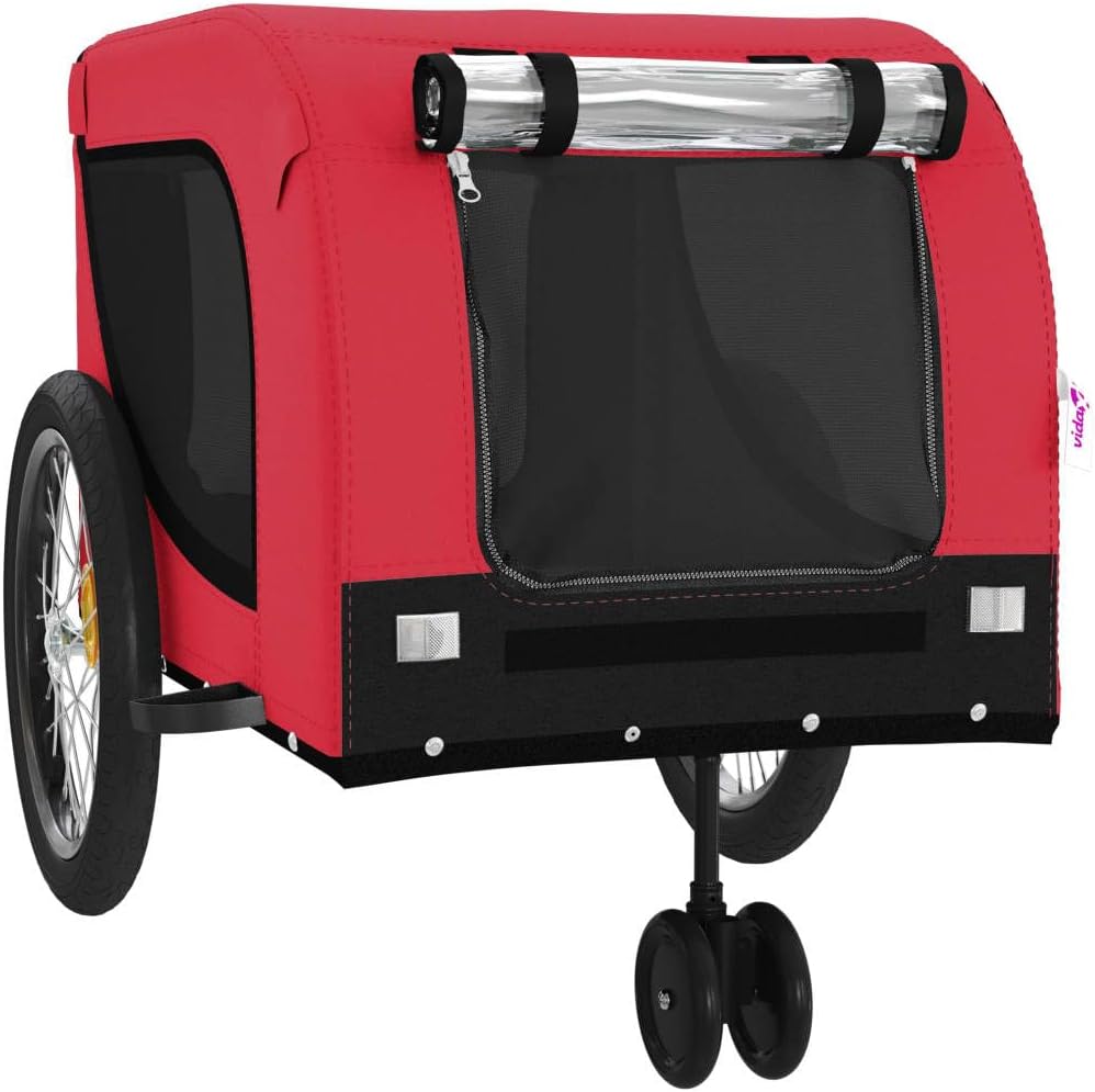 Tidyard Pet Bike Trailer Red and Black Oxford Fabric and Iron Pet Bicycle Carrier, Animal Bike Stroller for Cat, Puppy, Dog, Outdoor, Travel Style B