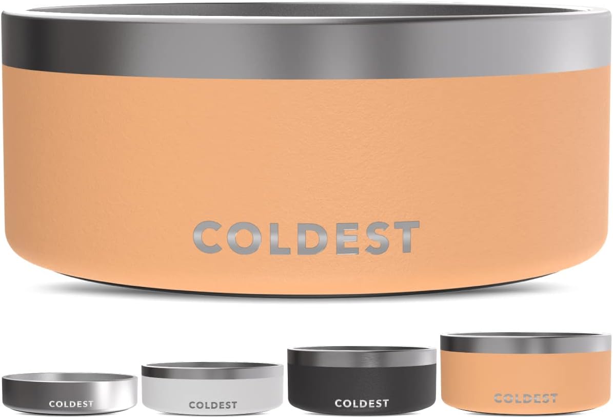 Coldest Dog Bowl - Anti Rust Metal, Non Slip, 3 Layers Insulated Stainless Steel Dog Bowls - Spill Proof & Heavy Duty - Water Bowl for Dogs, Cats & Pets, Dish Washer Safe (100 oz, Sahara Peach)