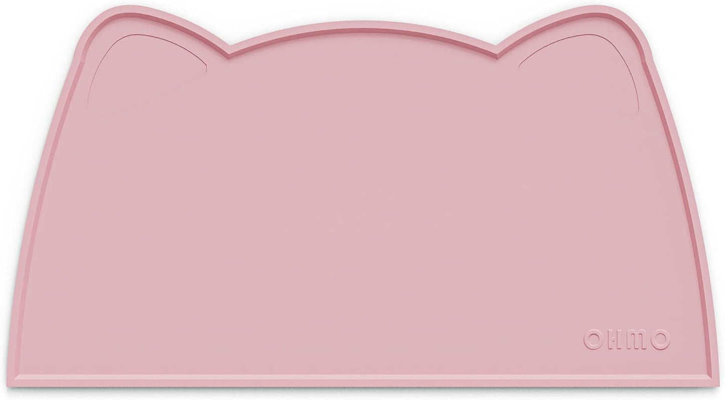 OHMO - Cat Food Mat, Silicone Pet Feeding Mat for Floor Non-Skid Waterproof Dog Water Bowl Tray, Easy to Clean Pet Placemat (Pink, 20 * 12'')