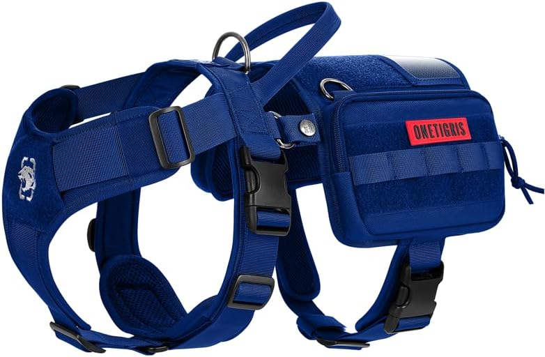 OneTigris Service Dog Vest Harness, Service Dog Cape Guardian Dog Backpack Harness with Pouches Dog Saddle Bag for Small Medium and Large Dogs (Blue, Small)