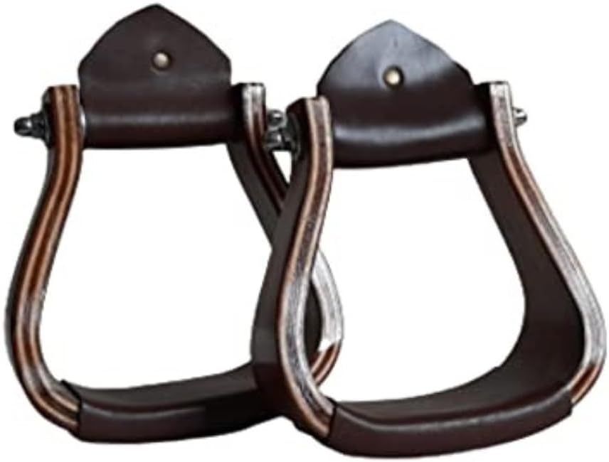 Wooden Wide Western Leather Covered Stirrups, Wooden Bell Saddle Stirrups