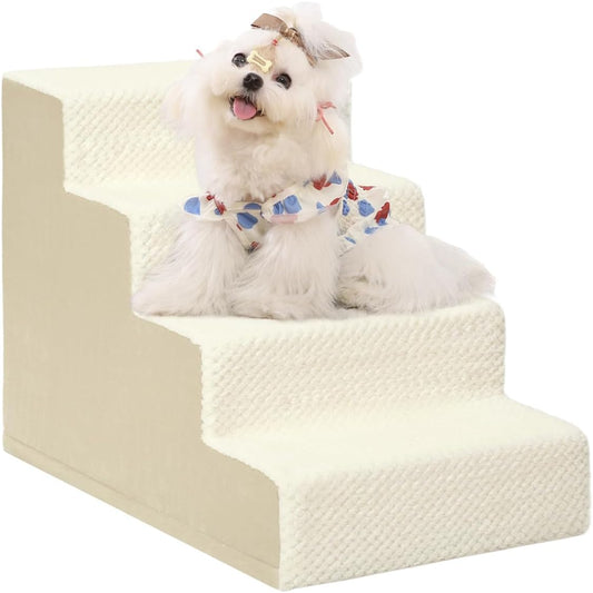 Dog Stairs for Small Dogs,17.5" H,4-Step Dog Steps for High Bed Couch and Sofa,Pet Stairs for Dogs and Cats Climbing with Non-Slip Bottom and Washable Cover,Beige