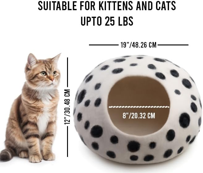 Large Wool Cat Bed Cave - Extra Warm Kitty Beds Handcrafted Kitten Caves Bed for Indoor Cats - Eco-Friendly Felt, Foldable Cat Hidewawy Covered Cat House Pod