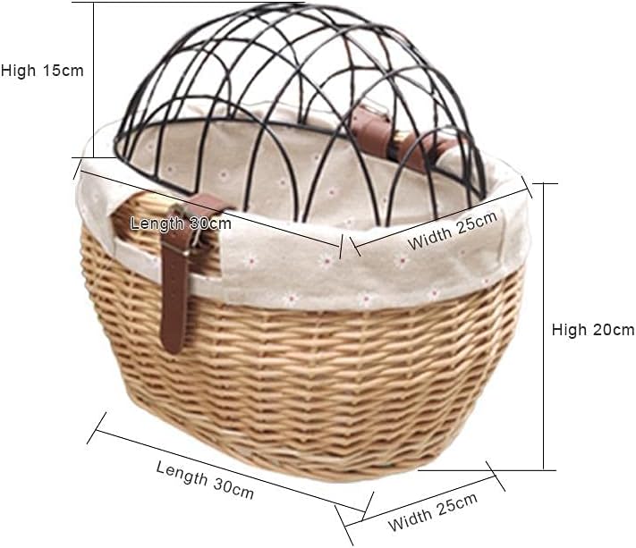 Bike Pet Basket, Wicker Bike Basket for Small Dogs Cats Pet Carrier Front Basket with Wire Mesh Cover and Lid, Wicker Basket for Dogs and Cats, Rattan Storage Basket, 11.81 * 9.84 inch (B)