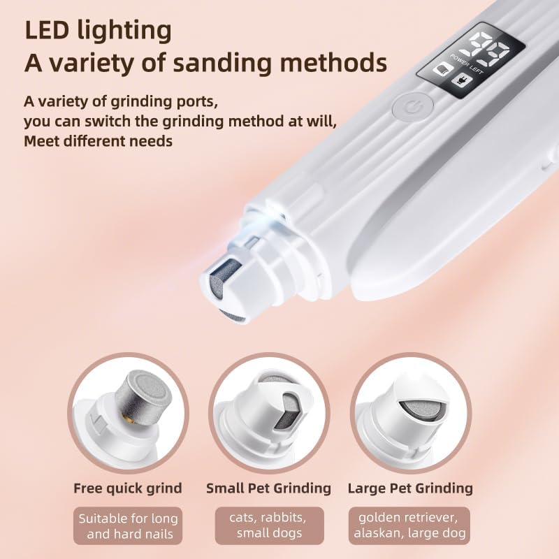 2-in-1 Dog Nail Clippers & Cat Nail Clippers Trimmers for Large Medium Small Dogs Cats Claw Trimmer Very Quiet and Low Vibration Electric Dog Nail Grinder with 2 LED Lights Pet Nail File Safe Painless