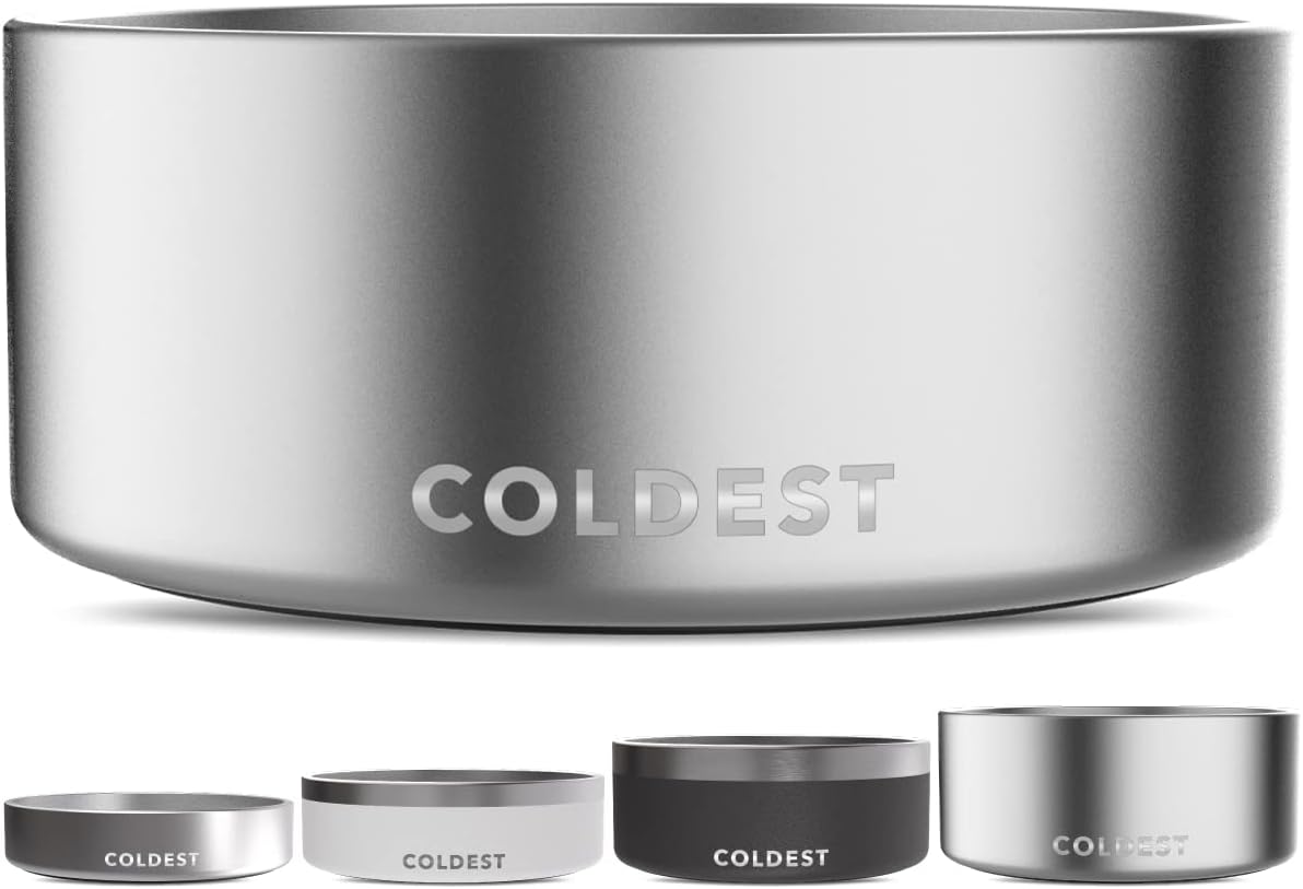 Coldest Dog Bowl - Anti Rust Metal, Non Slip, 3 Layers Insulated Stainless Steel Dog Bowls - Spill Proof & Heavy Duty - Water Bowl for Dogs, Cats, Dish Washer Safe (100 oz,Polished Stainless Steel)