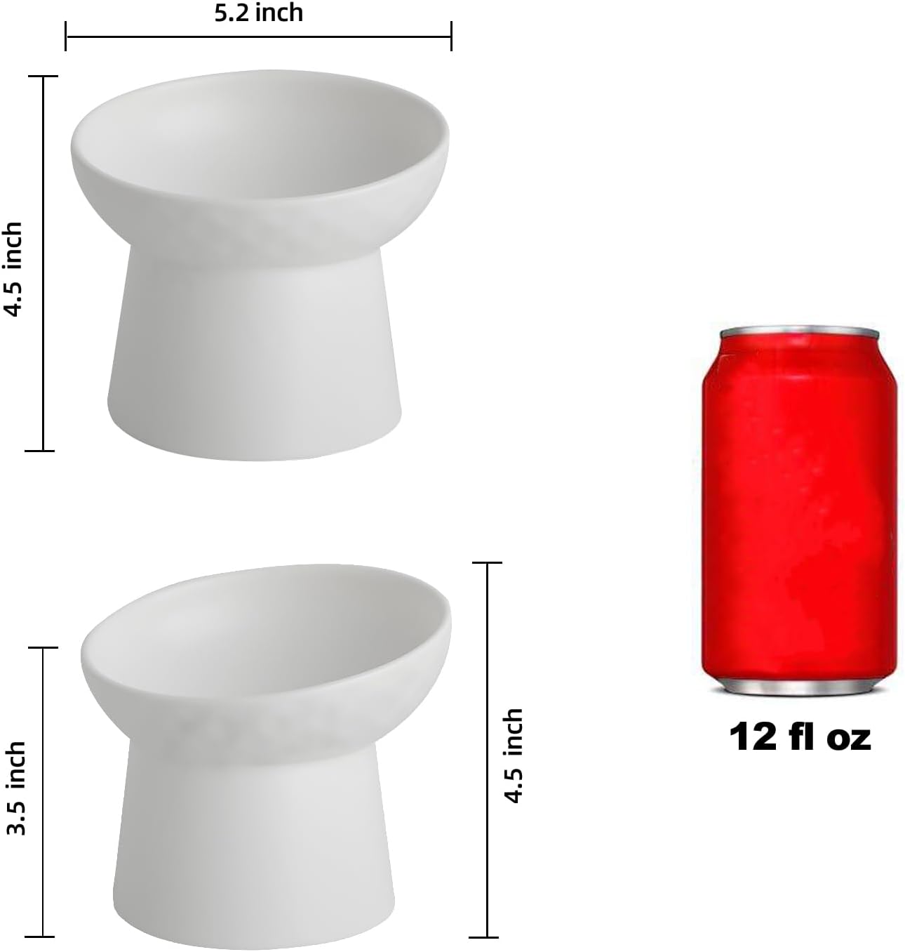 4 Pcs Small Ceramic Raised Cat Bowls, Tilted Elevated Food or Water Bowls, Stress Free, Backflow Prevention, Dishwasher and Microwave Safe, Lead & Cadmium Free(4pc White)