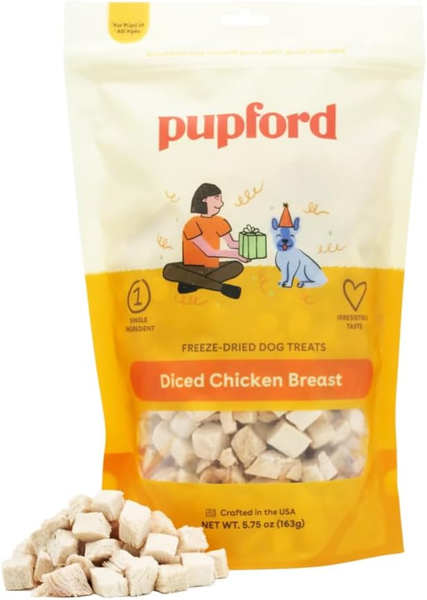 Pupford Freeze Dried Chicken Breast Treat for Dogs & Puppies - Healthy, Natural, Single Ingredient Dog Treats - Made in USA (5.75 oz)