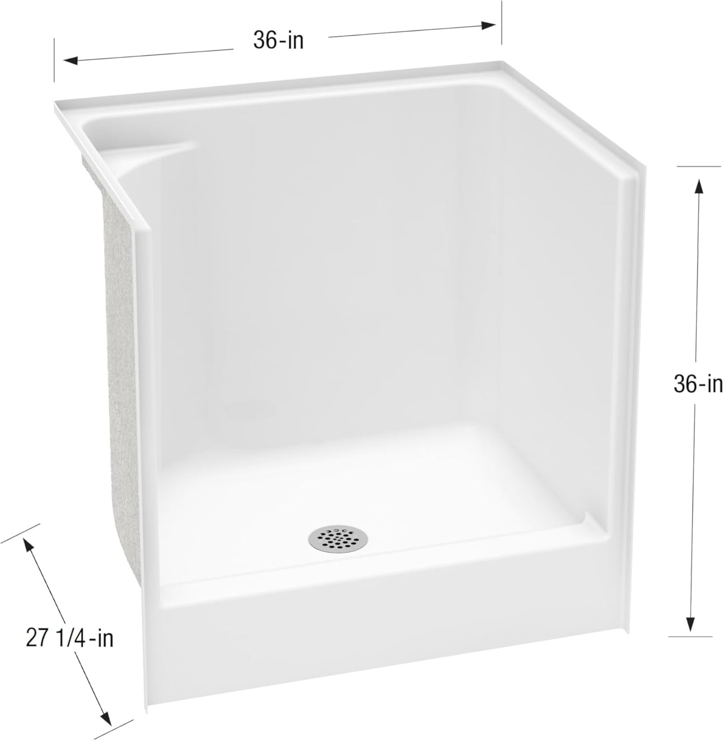 Laurel Mountain Odie 36" x 27" x 36" AcrylX Alcove Center Drain One-Piece Pet Shower in White with Hand-Held Sprayer in Chrome