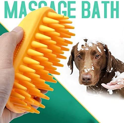 Dog Cat Pet Grooming Brush - Silicone Massage Brush for Deshedding and Bathing, Anti-Slip Rubber Shampoo Brush for Long & Short Hair Dogs and Cats (Orange)