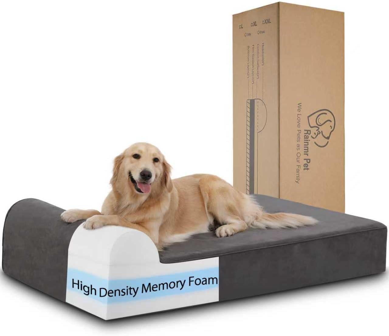 Large Orthopedic Dog Bed, 7" Memory Foam with Waterproof Liner, Chew Resistant Microsuede Cover, Removable and Washable, for Indoor, Outdoor, and Car Use, Nonskid Base, 52"x36" XL Grey