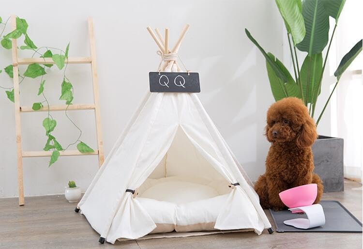 Pet Teepee Dog & Puppy Cat Tents Tipi Bed Portable Houses with Thick Cushion for Pets Up to 15lbs