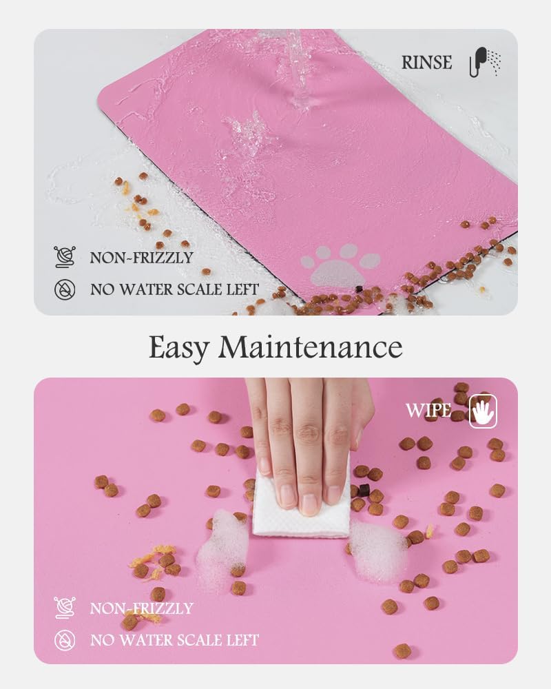 Pet Feeding Mat-Absorbent Dog Mat for Food and Water Bowl-No Stains Quick Dry Water Dispenser Mat-Dog Accessories Pet Supplies-Bowl for Messy Drinkers（BRIGHTPINK,23"x34"