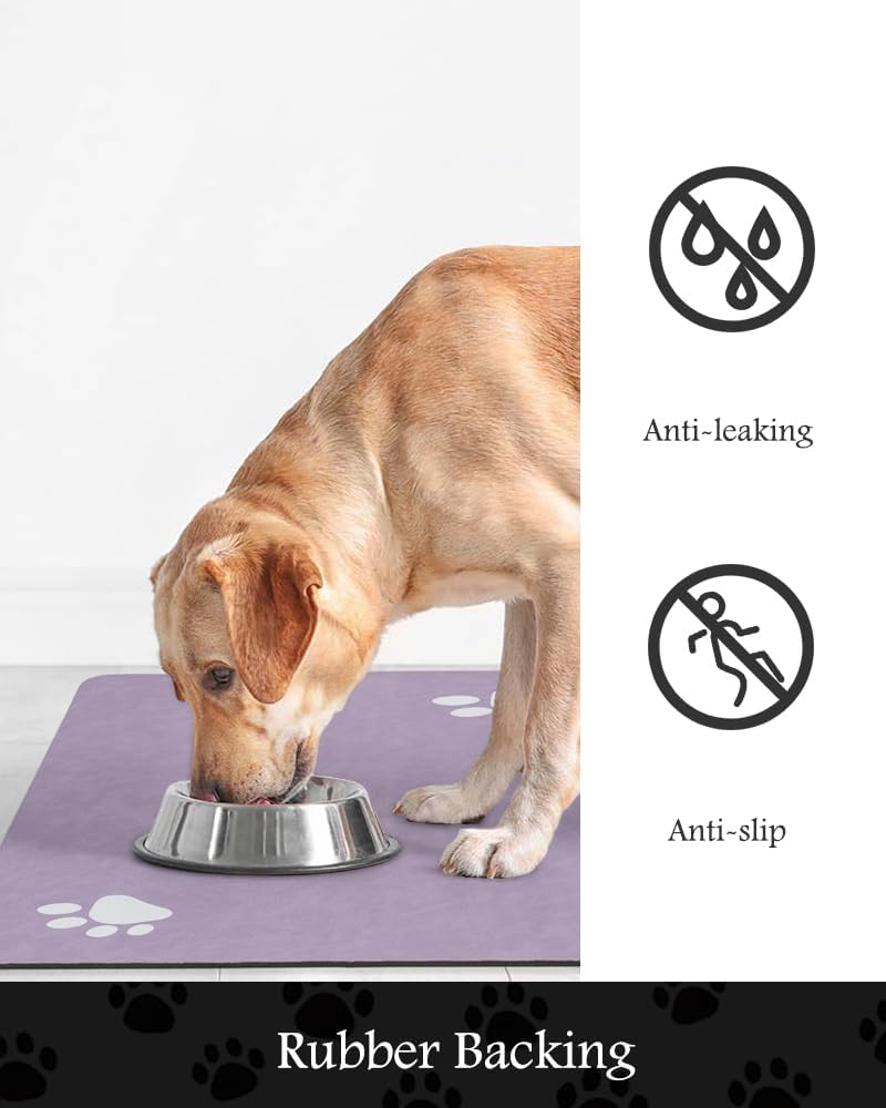 Pet Feeding Mat-Absorbent Dog Mat for Food and Water Bowl-No Stains Quick Dry Water Dispenser Mat-Dog Accessories Pet Supplies-Bowl for Messy Drinkers（Purple,23"x34"
