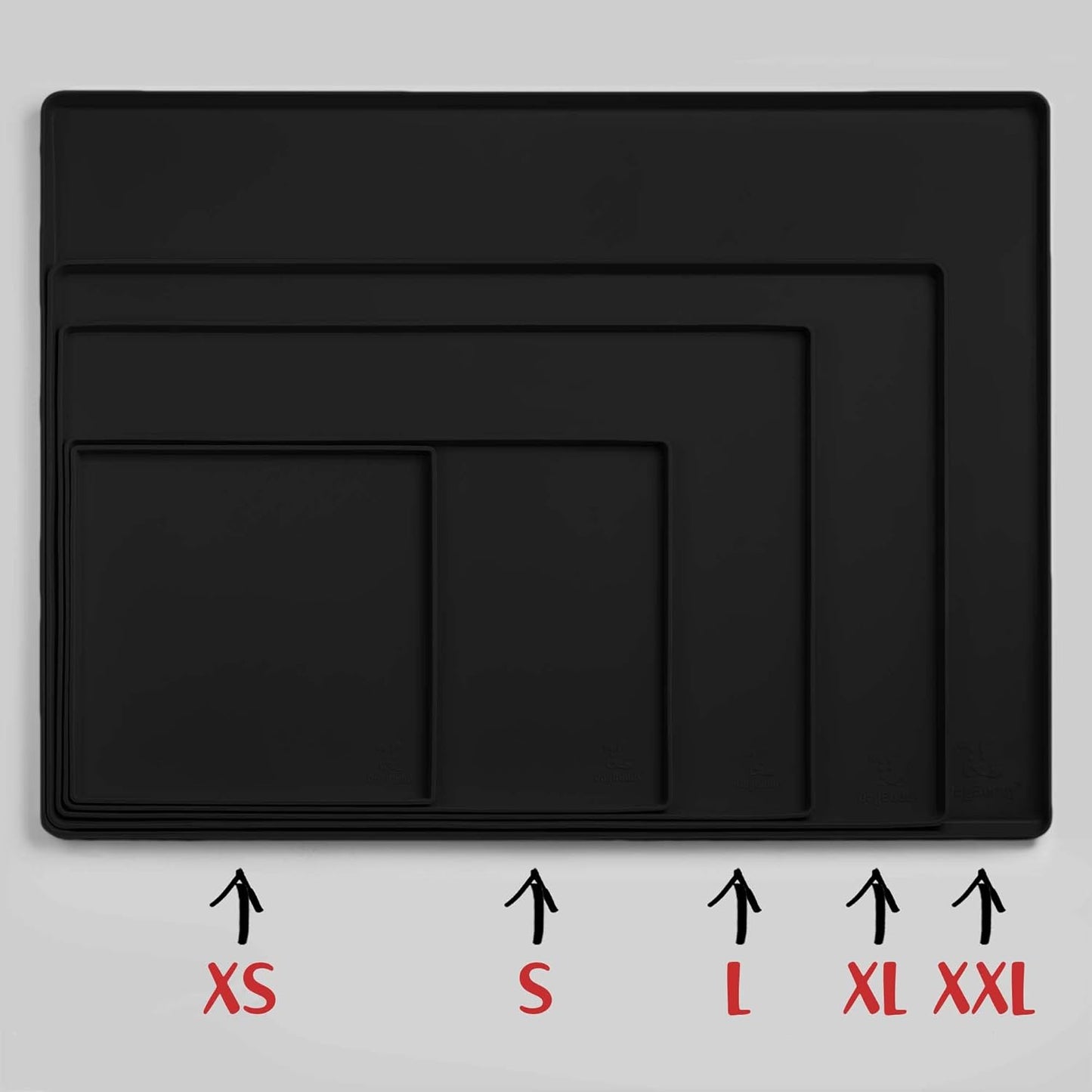 DogBuddy Dog Food Mat – Waterproof Dog Bowl Mat for Food and Water, Silicone Pet Feeding Mats for Floors, Non-Slip Placemat with High Edges for Dogs Bowls, Puppy Essentials (XS: 11" x 11", Black)