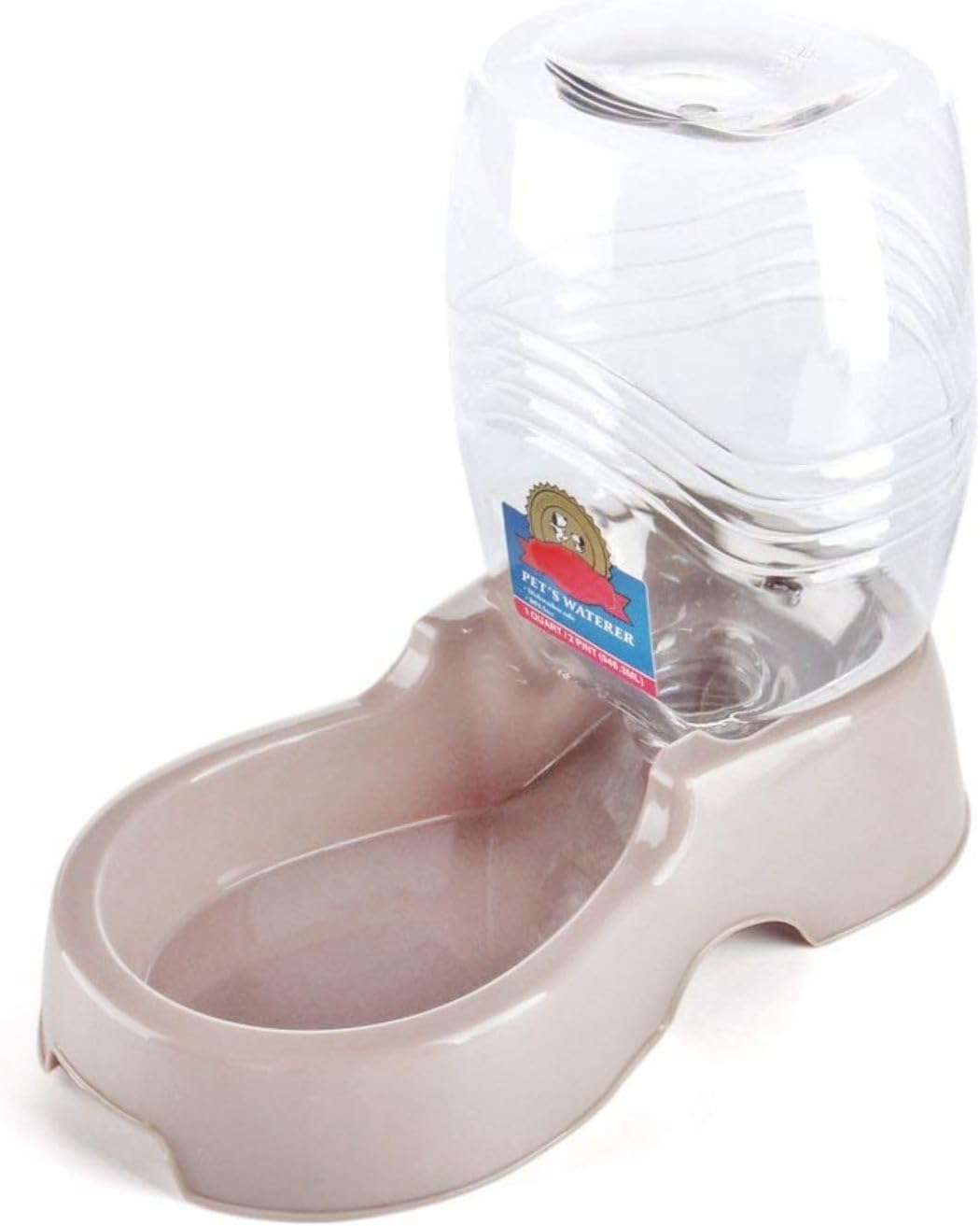 Flexzion Automatic Gravity Pet Waterer for Cat & Dog - Non-Skid & Easy-Clean Auto Replenish Water Dispenser Drinking Bowl (3/8 Gallon / 1.5L), Beige