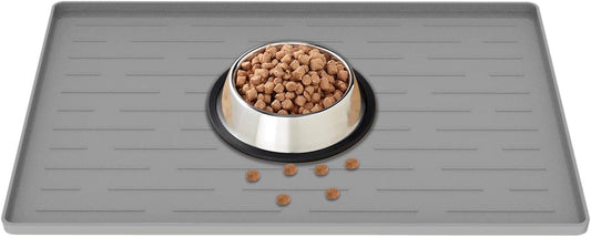 18" x 12" Dog Food Mat, Silicone Pet Mats for Food and Water, Nonslip Pet Feeding Mats for Floors, Dog Cat Bowl Mat with Raised Edges, Light Gray