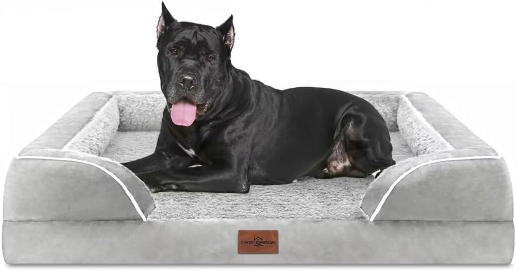 Comfort Expression XXL Orthopedic Foam Dog Bed for Extra Large Dogs, Waterproof Orthopedic Dog Beds, Washable Dogs Sofa Beds with Removable Cover & Non-Slip Bottom(XX-Large,Grey White)