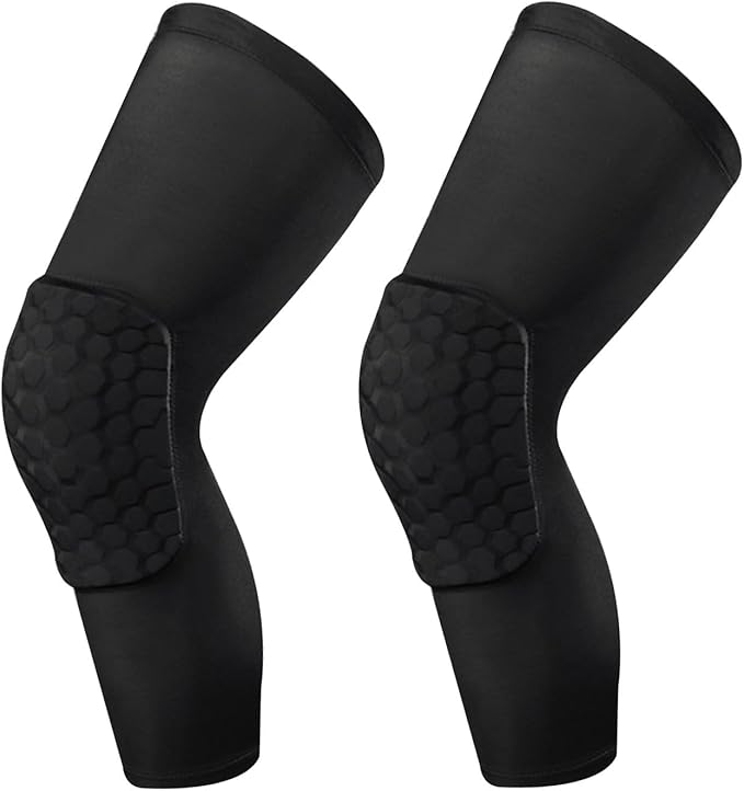 Laiiqi Compression Knee Pads Leg Sleeve, Hex Knee Pads for Basketball Honeycomb Anti Collision Knee Pads Long Kneepads Non-Slip Football Knee Pads for Youth Adult