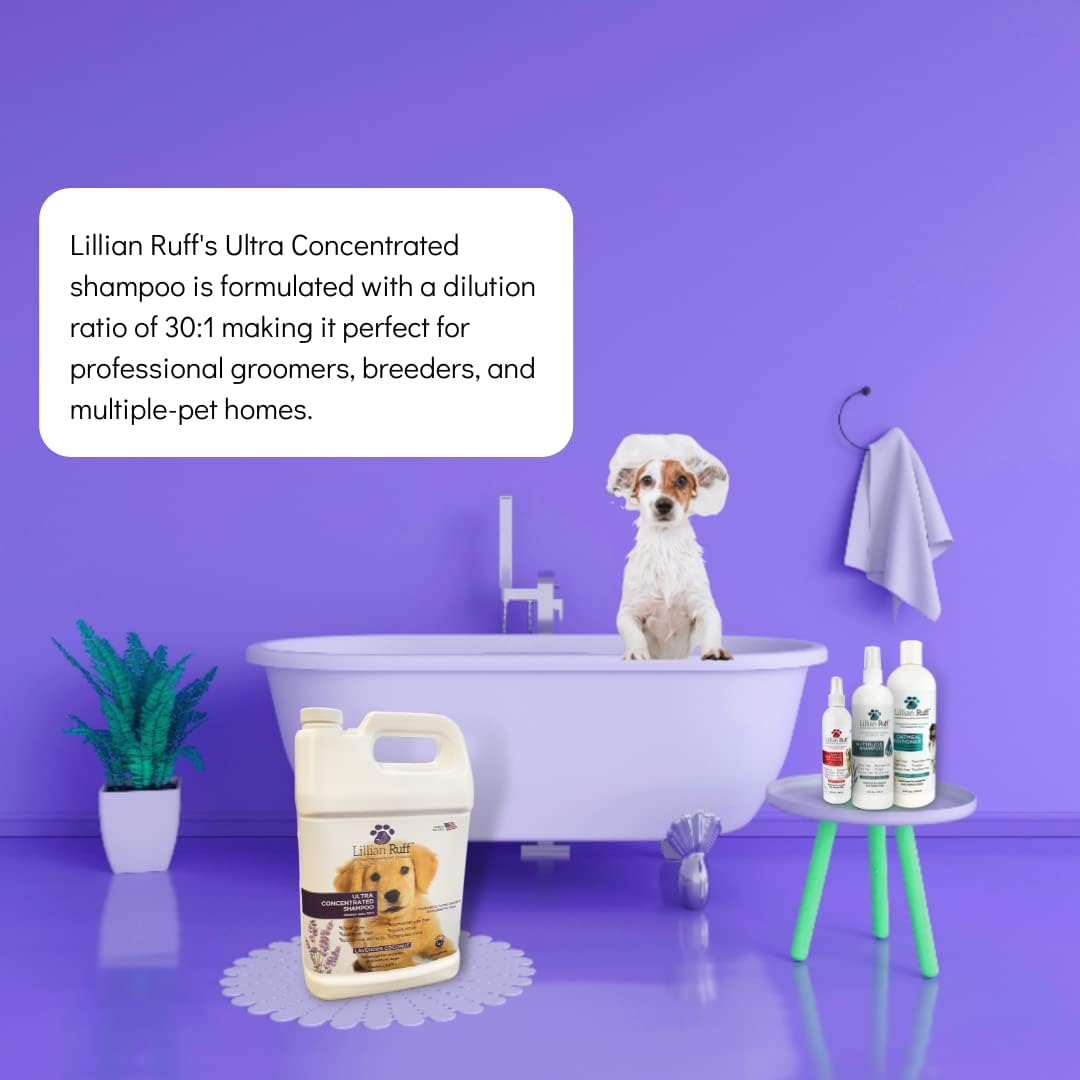 Lillian Ruff High Concentrate Professional Grooming Shampoo for Dogs with Hydrating Essential Oils – 30:1 Concentration for Bathing System - Clean, Condition, & Deodorize Dry Sensitive Skin (Gallon)