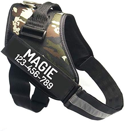 PawPawify Custom No Pull Dog Harness with Name and Phone Number, Heavy Duty Personalized Pet Vest to Prevent Tugging, Pulling, or Choking, Training and Walking (Camouflage Green, XS (5-9LBS))