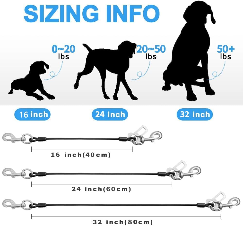 Dog Seat Belt Harness for Car,Dog Seatbelt of Coated Wire Leash Safety Restraint,No Chew Tether Cable Vehicle Dog Accessories,Double Clips & Latch (Black, 32 inch/80 CM)