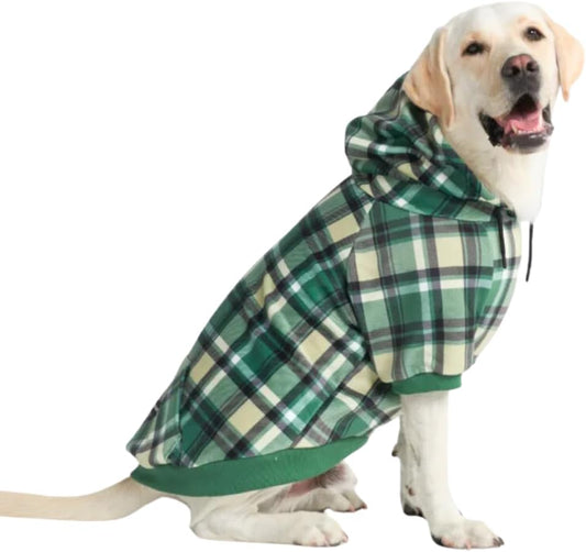 Spark Paws Dog Hoodie – Premium Dog Sweater for Small, Medium, and Large Dogs | Warm Outfits for French Bulldogs, Pitbull, Puppy, Winter Jacket Alternative - Green Plaid - 4XL