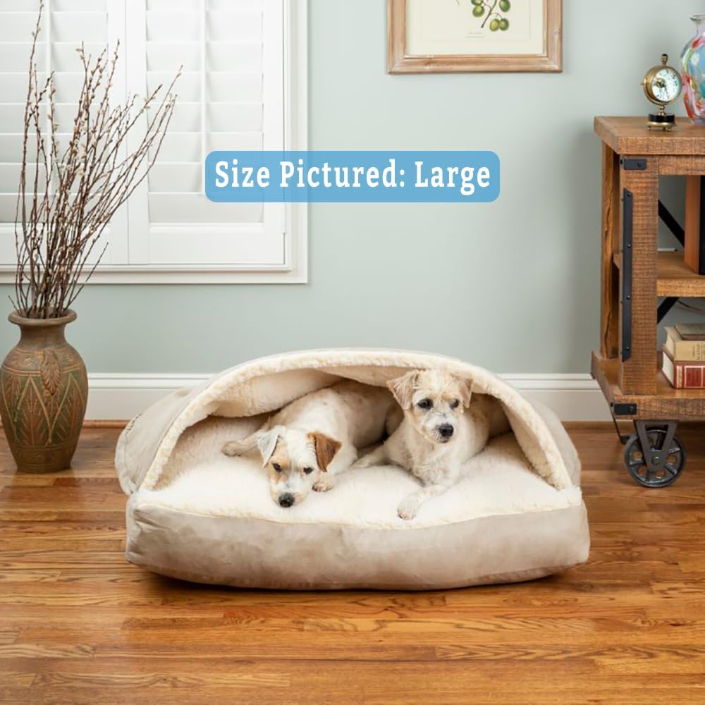 Snoozer Luxury Rectangle Cozy Cave Dog Bed - Indoor Dog Bed with Cover Cave, Covered Calming Burrow for Small & Medium Sized Pets with Blanket Attached, Enclosed, Washable - Medium, Buckskin