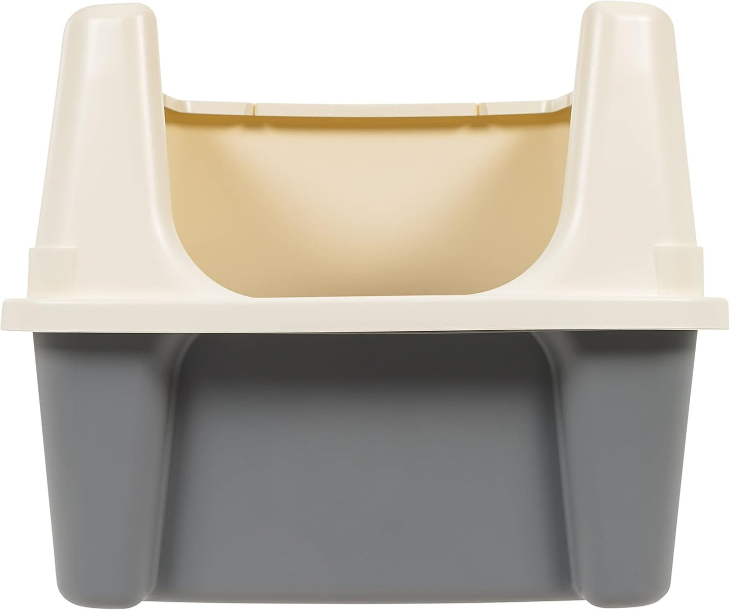 Amazon Basics Large Cat Litter Box with High Sides, Open Top, Includes Scoop, 19 x 15 x 11.75 inches, Grey/Beige