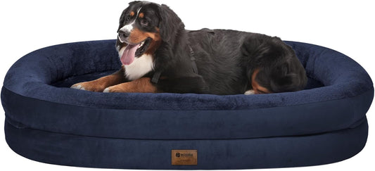 Orthopedic Washable Large Dog Bed: Cooling Dog Bed with Bolsters - Jumbo Bed Waterproof Removable Cover Non-Slip Pet Bed for Extra Large Sized - Navy