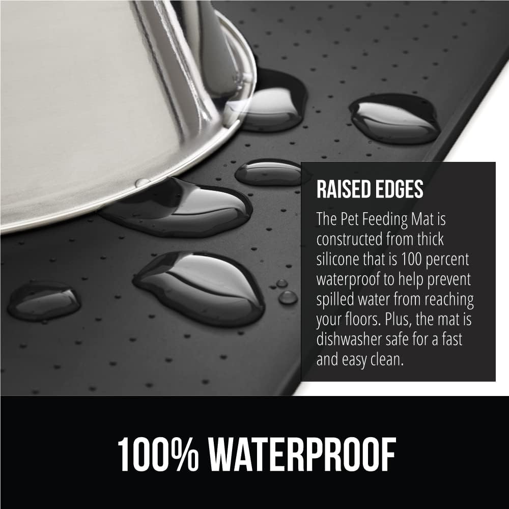 GORILLA GRIP 100% Waterproof Raised Edge BPA Free Silicone Pet Feeding Mat, Dog Cat Food Mats Contain Spills Protects Floors, Placemats for Cats and Dogs Water Bowl, Pets Accessories 16x10, Charcoal