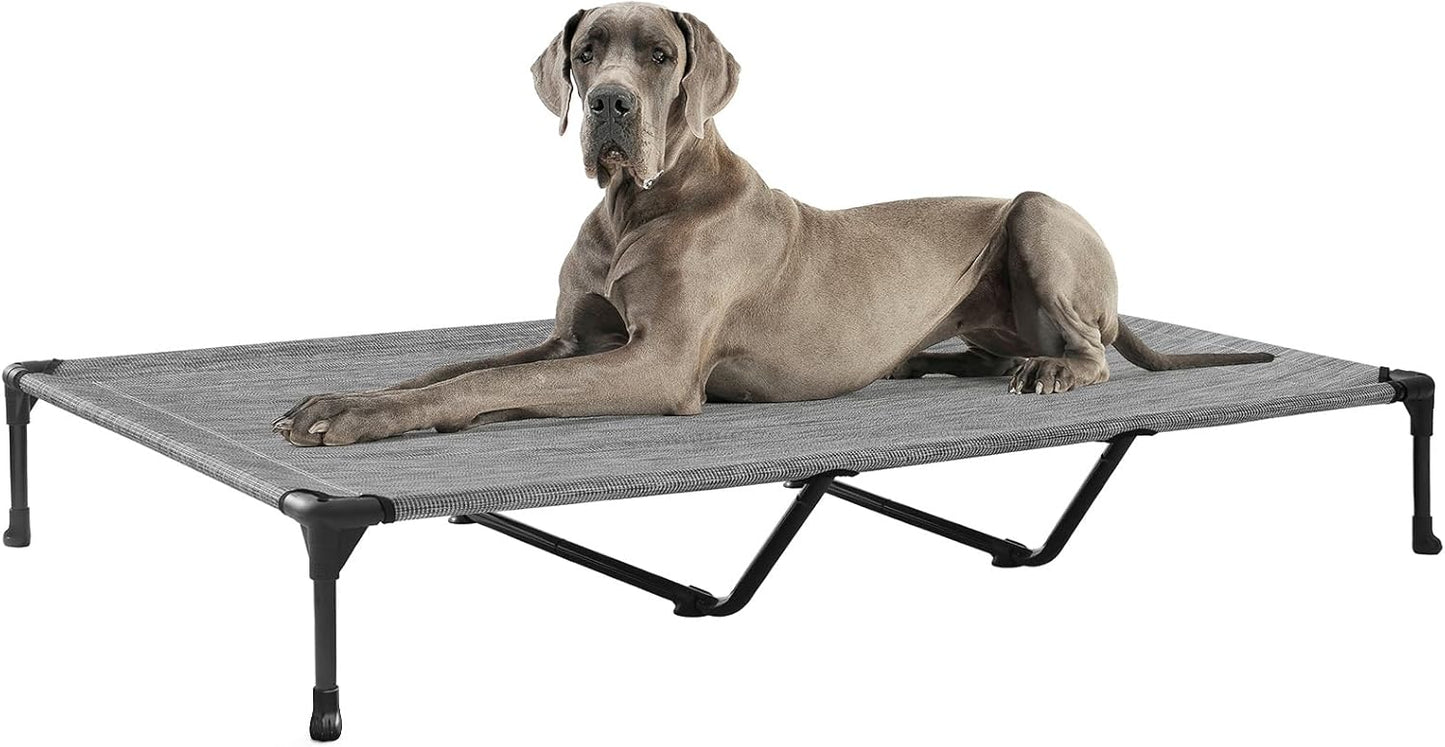 Veehoo Outdoor Elevated Dog Cot Bed-Cooling Raised Pet Bed for XX-Large Dog, Washable Breathable Mesh Hammock Bed with No-Slip Feet,Indestructible Ground Off Training Platform Cot-59x37.5 Black Silver