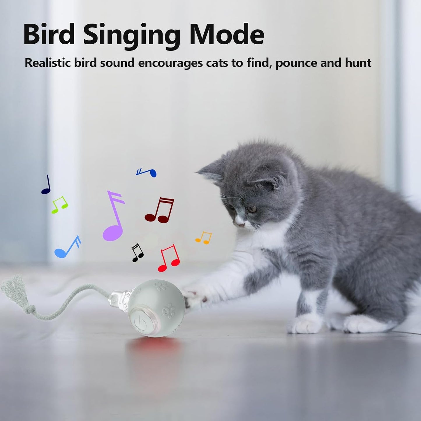 Interactive Cat Toys, Automatic Moving Cat Toy for Bored Indoor Adult Cats, Fast Rolling, Chirping & Motion-Activated Cat Toys, Fun Gift for Cats with Speedy Tail 2.0, USB Rechargeable(Gray)