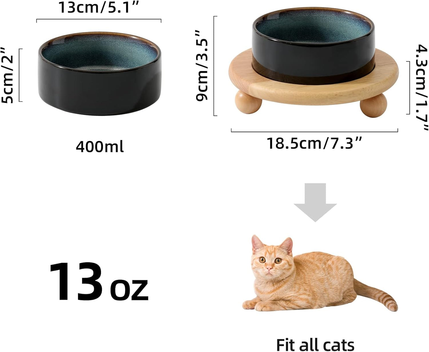 Ceramic Elevated Cat Food and Water Bowl, Kitty Bowl, Raised Cat Dish, Pet Feeder (5.1 in,1 x Starry Sky + Stand)