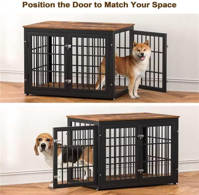 38 Inch Heavy Duty Dog Crate Furniture for Large and Medium Dogs, Decorative Pet House End Table, Wooden Cage Kennel Furniture Indoor, Rustic Brown