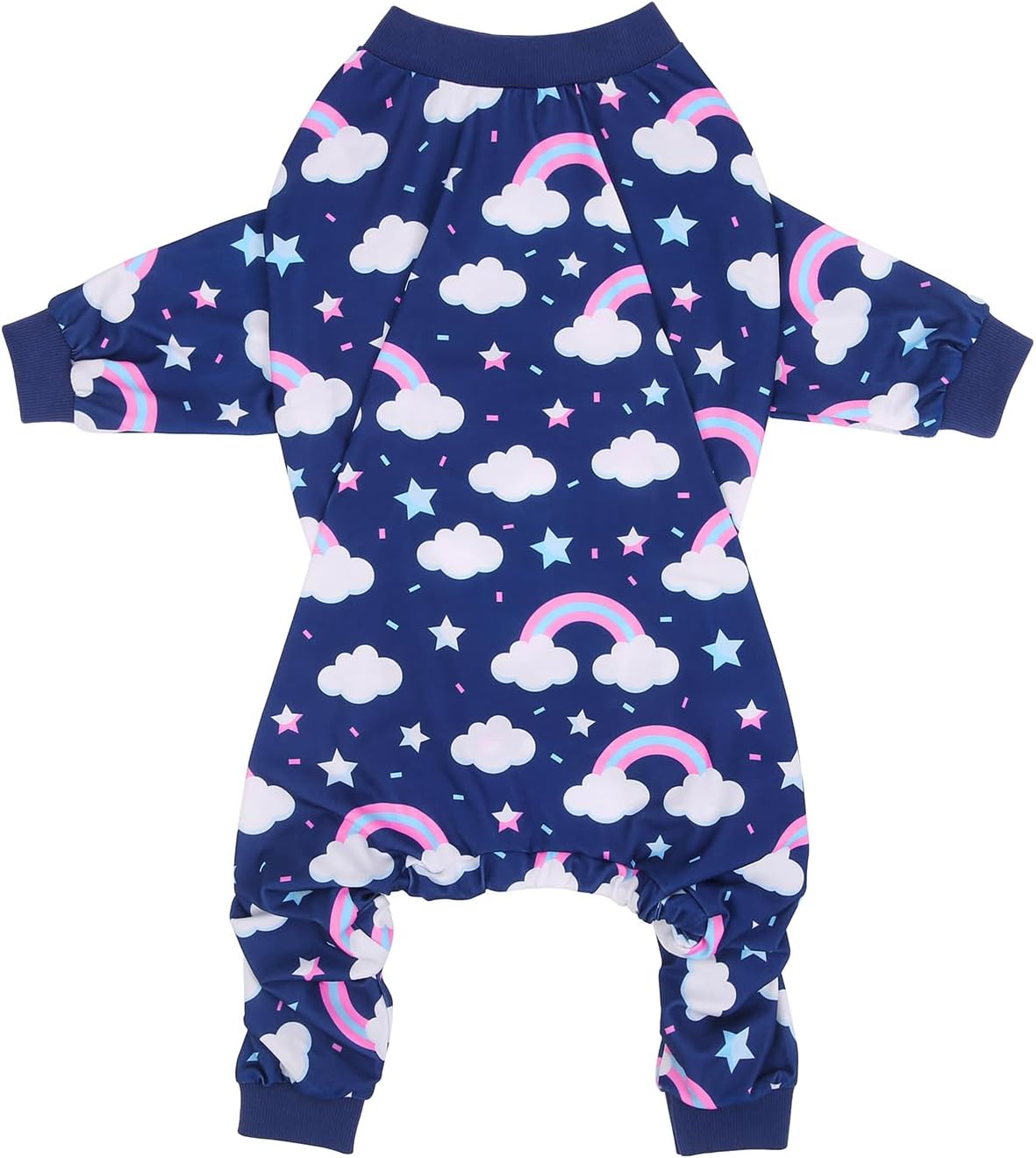 HDE Dog Pajamas One Piece Jammies Jumpsuit Pet Clothes Outfit Stretchy Lightweight Comfy Shirt Pjs for M-3XL Dogs Rainbows - XL