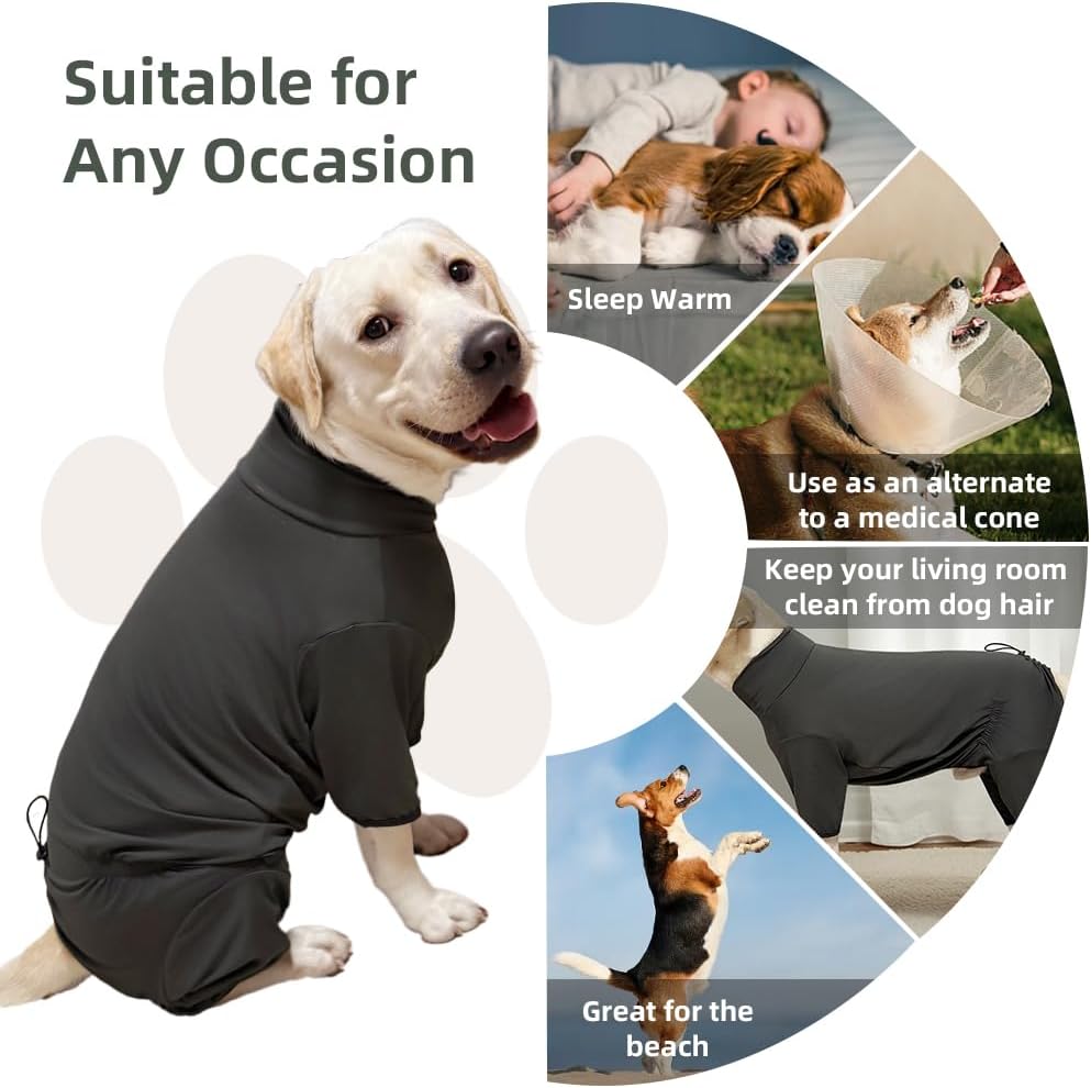 Dog Pyjamas PJS Sweater Clothes and Home Clothing Suitable for Small to Medium Breeds of Dogs, Dog Neutering Suits, Extra-Large Stretch Fabric, Four-Legged Clothes(Thin Dark Gray, L)