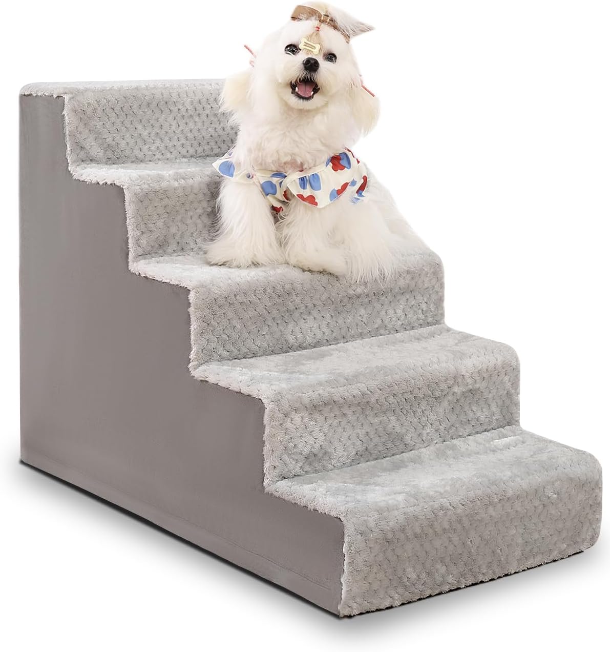 Dog Stairs for Small Dogs,22" H,5-Step Dog Steps for High Bed Couch and Sofa,Pet Stairs for Dogs and Cats Climbing with Non-Slip Bottom and Washable Cover,Grey
